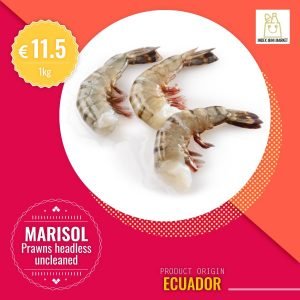Marisol Gamberi con guiscio 26/30 size Prawns headless uncleaned